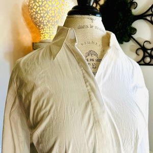 Talbots petites women’s collared white stretch blouse French cuff size 6 EUC